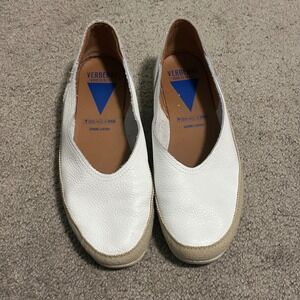 VERBENAS White Genuine Leather Espadrille Flats Made in Spain Women Size 39 8 US